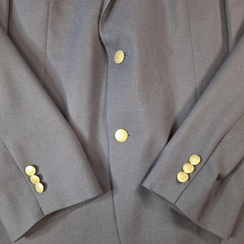 Oscar De La Renta Blazer Mens 46 Regular Blue Ventless 2 Button Gold Buttons